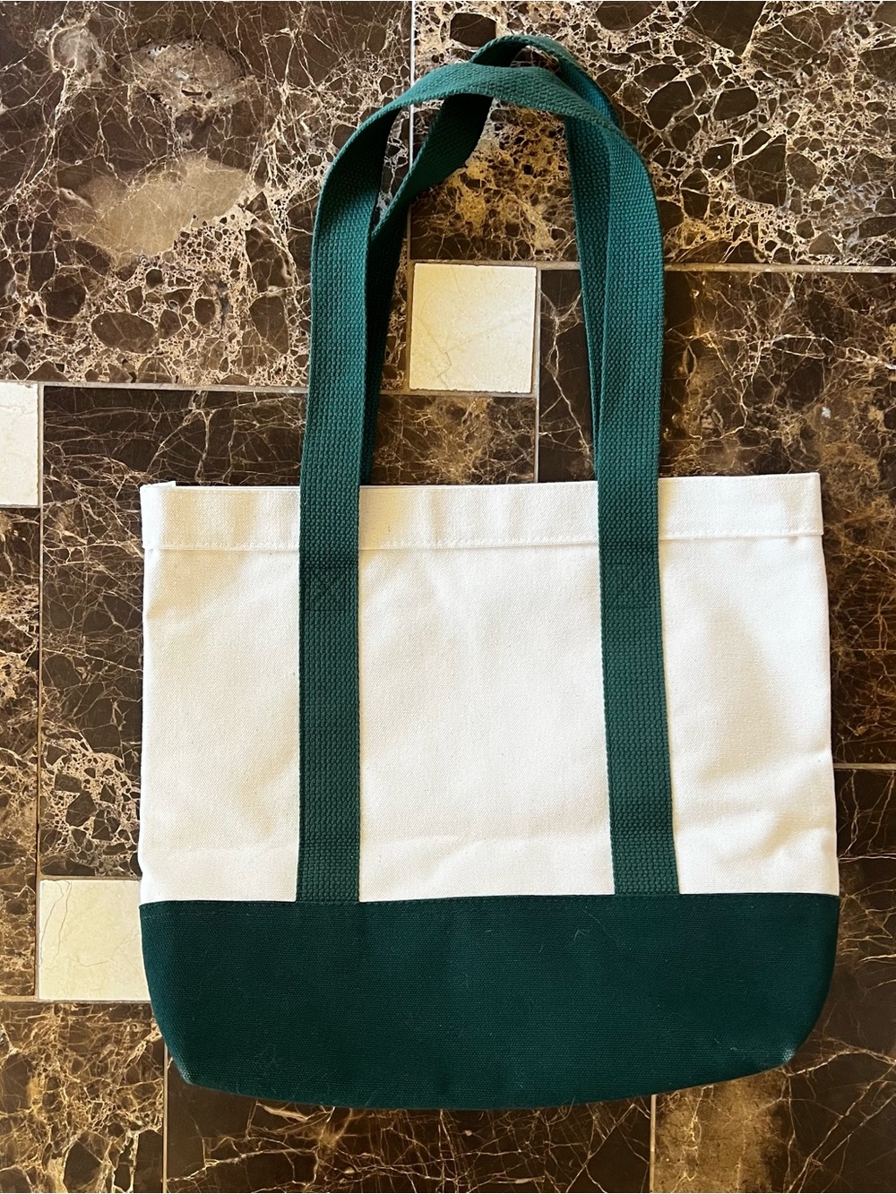 White and Dark Green Canvas Tote